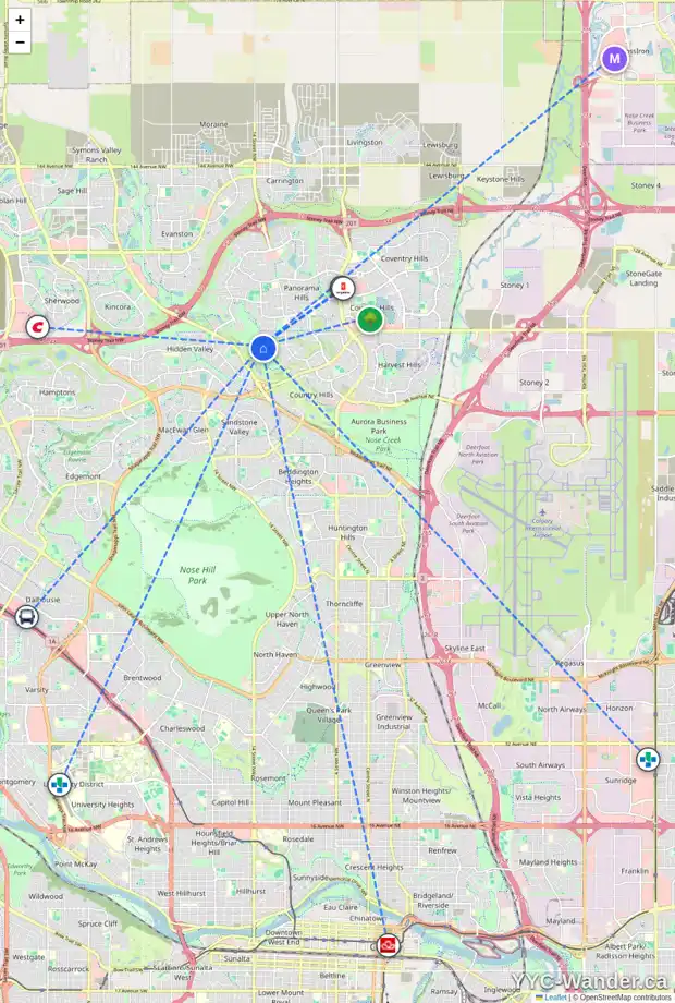 Daily accessibility map for 1157 PANORAMA HILLS LD NW, Calgary showing nearby schools, grocery stores, parks, LRT stations and nearby amenities