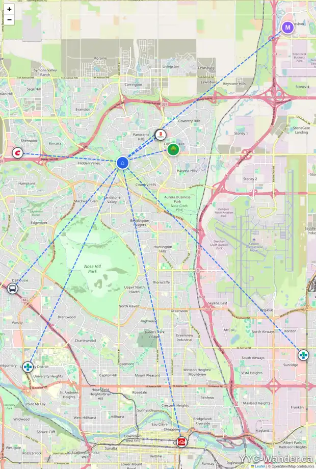 Daily accessibility map for 1161 PANORAMA HILLS LD NW, Calgary showing nearby schools, grocery stores, parks, LRT stations and nearby amenities