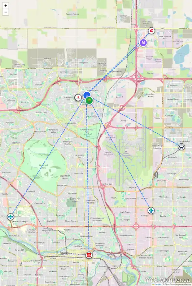 Daily accessibility map for 129 COVEHAVEN VW NE, Calgary showing nearby schools, grocery stores, parks, LRT stations and nearby amenities