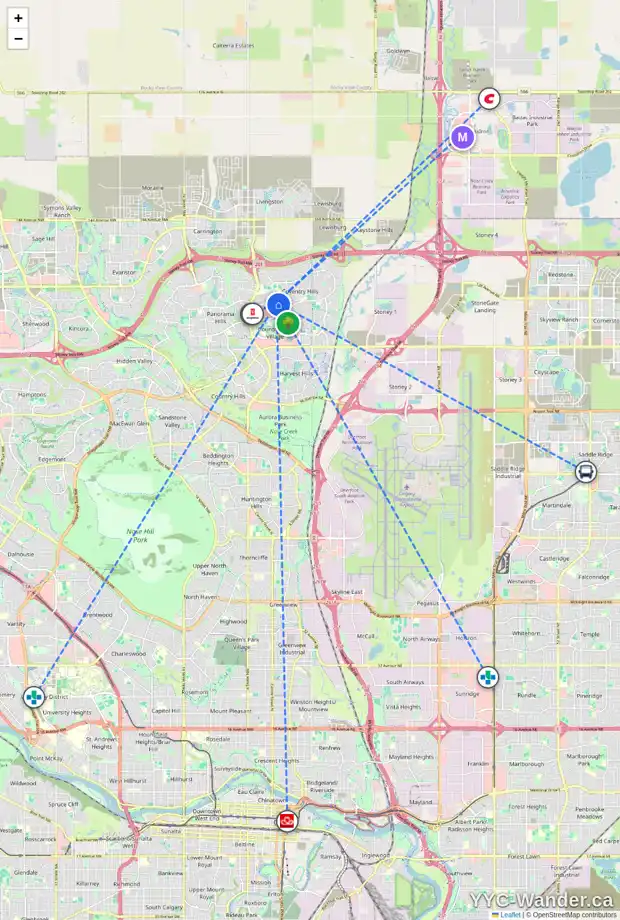 Daily accessibility map for 86 COVEHAVEN VW NE, Calgary showing nearby schools, grocery stores, parks, LRT stations and nearby amenities