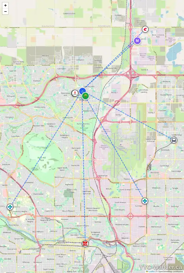 Daily accessibility map for 114 COVEHAVEN VW NE, Calgary showing nearby schools, grocery stores, parks, LRT stations and nearby amenities