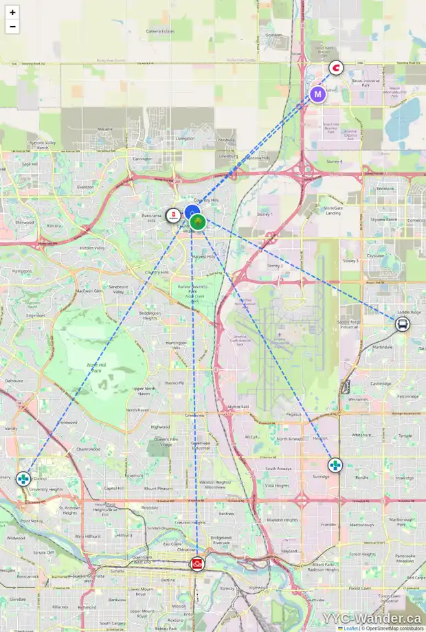 Daily accessibility map for 146 COVEHAVEN VW NE, Calgary showing nearby schools, grocery stores, parks, LRT stations and nearby amenities