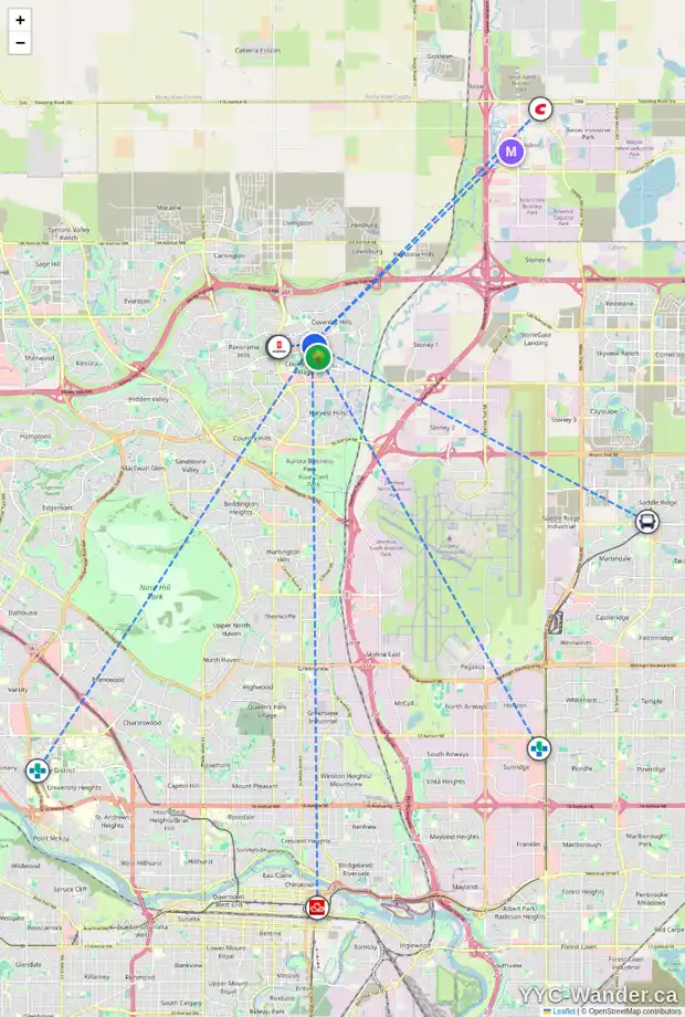 Daily accessibility map for 210 COVEHAVEN VW NE, Calgary showing nearby schools, grocery stores, parks, LRT stations and nearby amenities