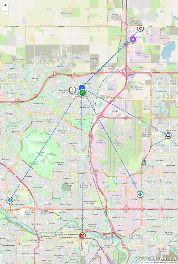 Daily accessibility map for 290 COVEHAVEN VW NE, Calgary showing nearby schools, grocery stores, parks, LRT stations and nearby amenities