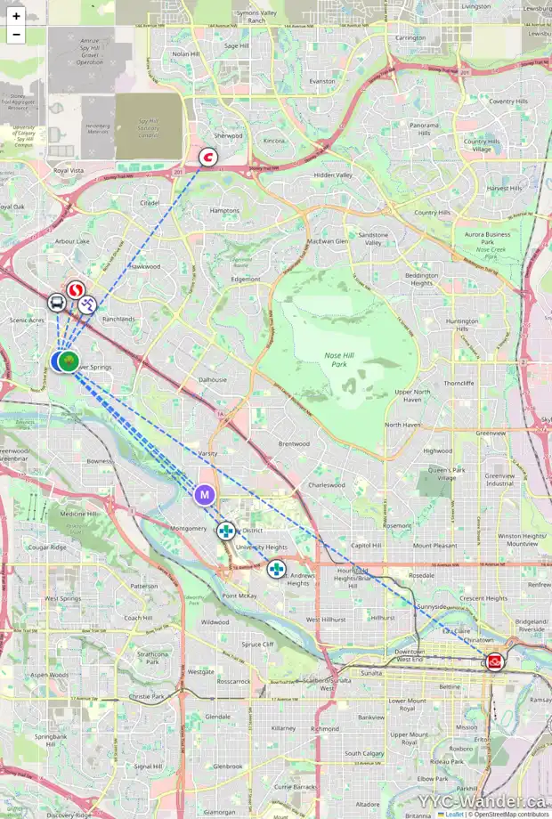 Daily accessibility map for 135 SILVERCREEK GR NW, Calgary showing nearby schools, grocery stores, parks, LRT stations and nearby amenities
