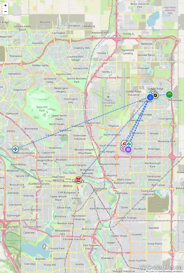 Daily accessibility map for 433 MARTINDALE DR NE, Calgary showing nearby schools, grocery stores, parks, LRT stations and nearby amenities