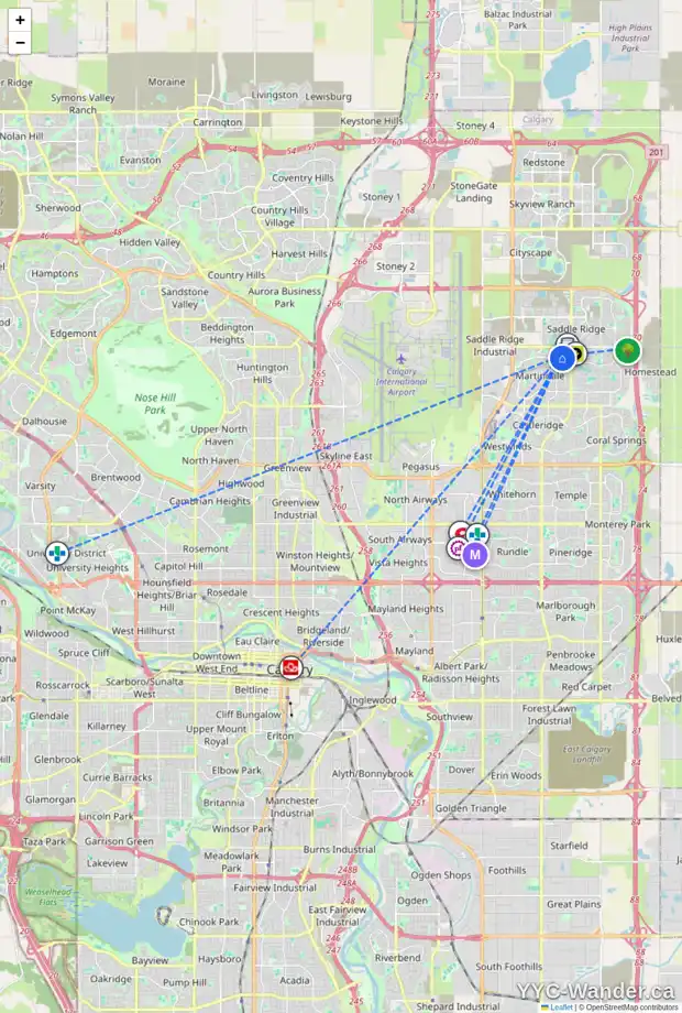 Daily accessibility map for 497 MARTINDALE DR NE, Calgary showing nearby schools, grocery stores, parks, LRT stations and nearby amenities