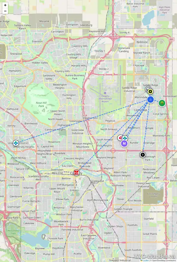 Daily accessibility map for 55 TARALEA GD NE, Calgary showing nearby schools, grocery stores, parks, LRT stations and nearby amenities