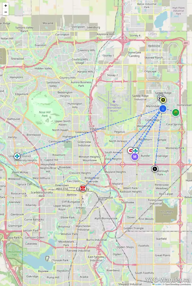 Daily accessibility map for 67 TARALEA GD NE, Calgary showing nearby schools, grocery stores, parks, LRT stations and nearby amenities