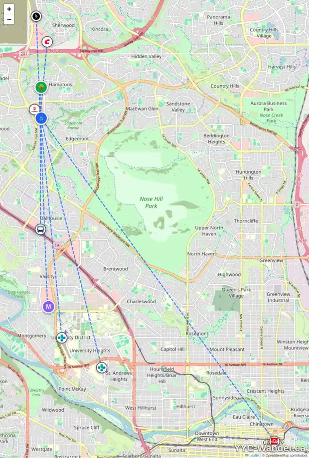 Daily accessibility map for 12 EDGEBURN CR NW, Calgary showing nearby schools, grocery stores, parks, LRT stations and nearby amenities