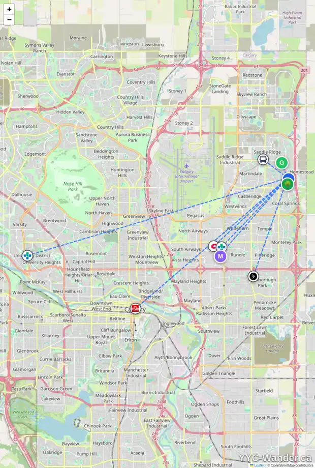 Daily accessibility map for 668 TARADALE DR NE, Calgary showing nearby schools, grocery stores, parks, LRT stations and nearby amenities