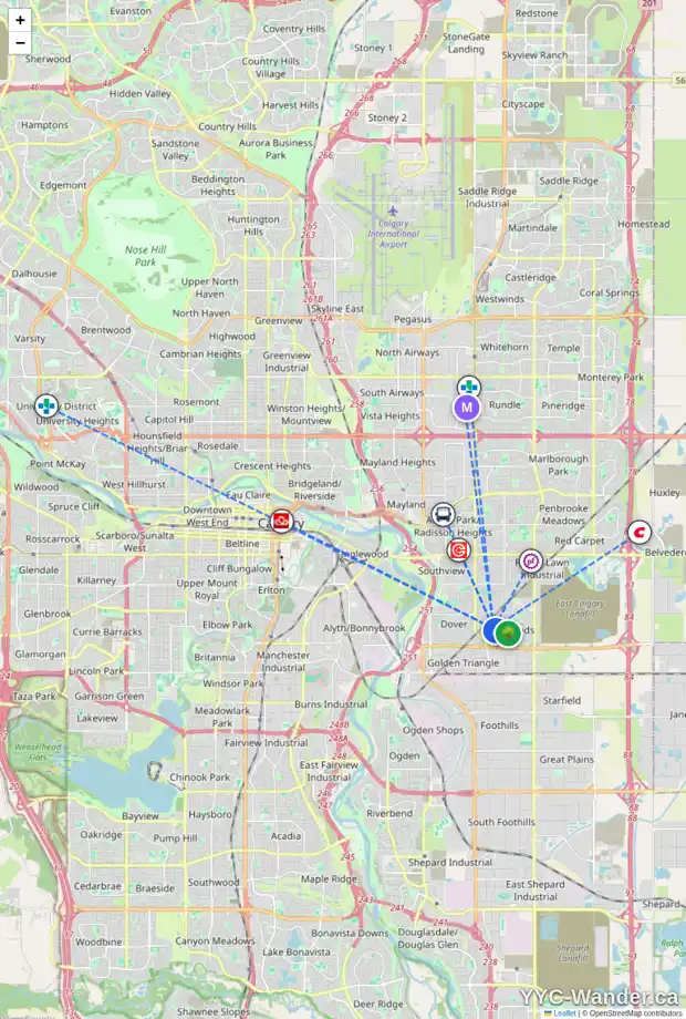 Daily accessibility map for 112 ERIN WOODS BV SE, Calgary showing nearby schools, grocery stores, parks, LRT stations and nearby amenities