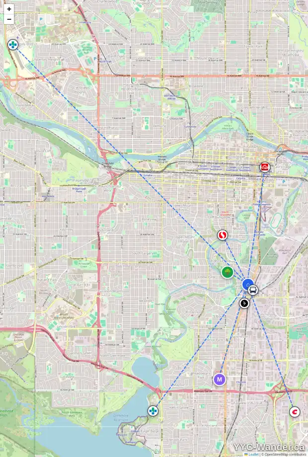Daily accessibility map for 101 3912 STANLEY RD SW, Calgary showing nearby schools, grocery stores, parks, LRT stations and nearby amenities
