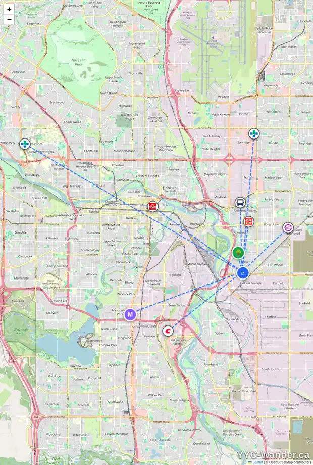 Daily accessibility map for 2831 41A AV SE, Calgary showing nearby schools, grocery stores, parks, LRT stations and nearby amenities