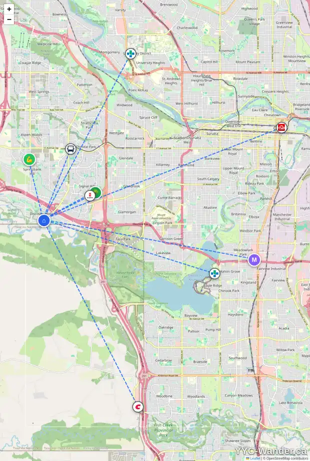 Daily accessibility map for 52 DISCOVERY VALLEY CV SW, Calgary showing nearby schools, grocery stores, parks, LRT stations and nearby amenities