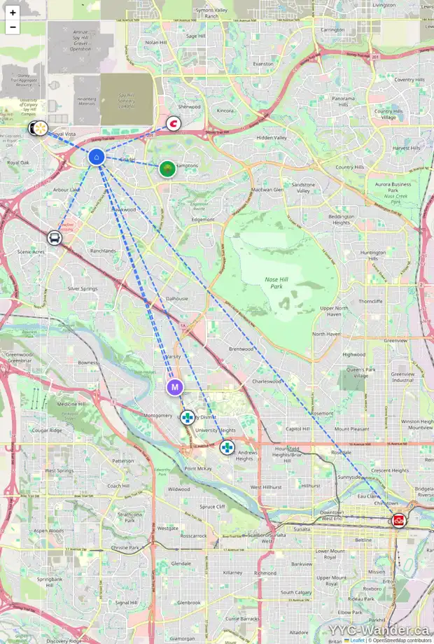 Daily accessibility map for 111 CITADEL ESTATES MR NW, Calgary showing nearby schools, grocery stores, parks, LRT stations and nearby amenities
