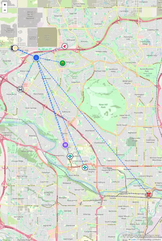 Daily accessibility map for 153 CITADEL ESTATES MR NW, Calgary showing nearby schools, grocery stores, parks, LRT stations and nearby amenities