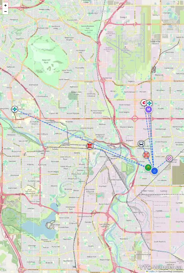 Daily accessibility map for 3910 30 AV SE, Calgary showing nearby schools, grocery stores, parks, LRT stations and nearby amenities