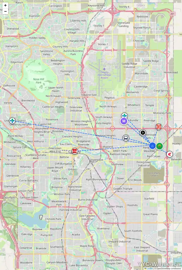 Daily accessibility map for 120 PENSVILLE RD SE, Calgary showing nearby schools, grocery stores, parks, LRT stations and nearby amenities