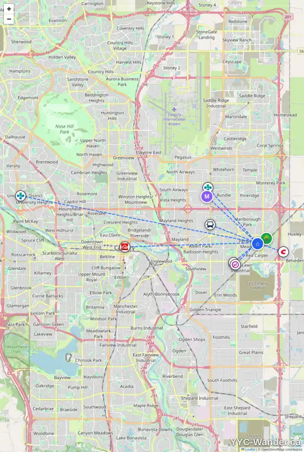 Daily accessibility map for 247 PENBROOKE WY SE, Calgary showing nearby schools, grocery stores, parks, LRT stations and nearby amenities
