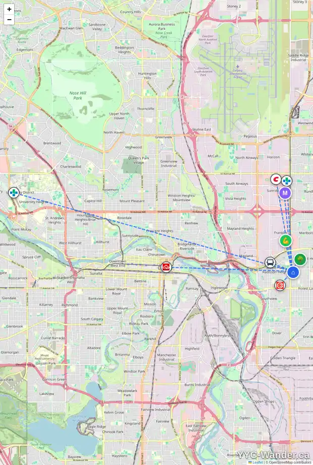 Daily accessibility map for 923 37 ST SE, Calgary showing nearby schools, grocery stores, parks, LRT stations and nearby amenities
