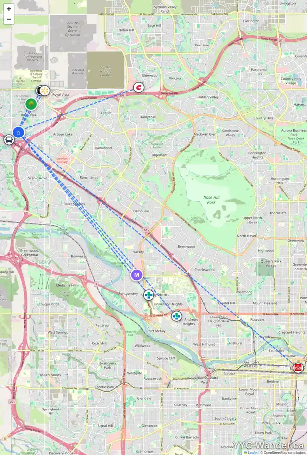 Daily accessibility map for 237 ROYAL TC NW, Calgary showing nearby schools, grocery stores, parks, LRT stations and nearby amenities
