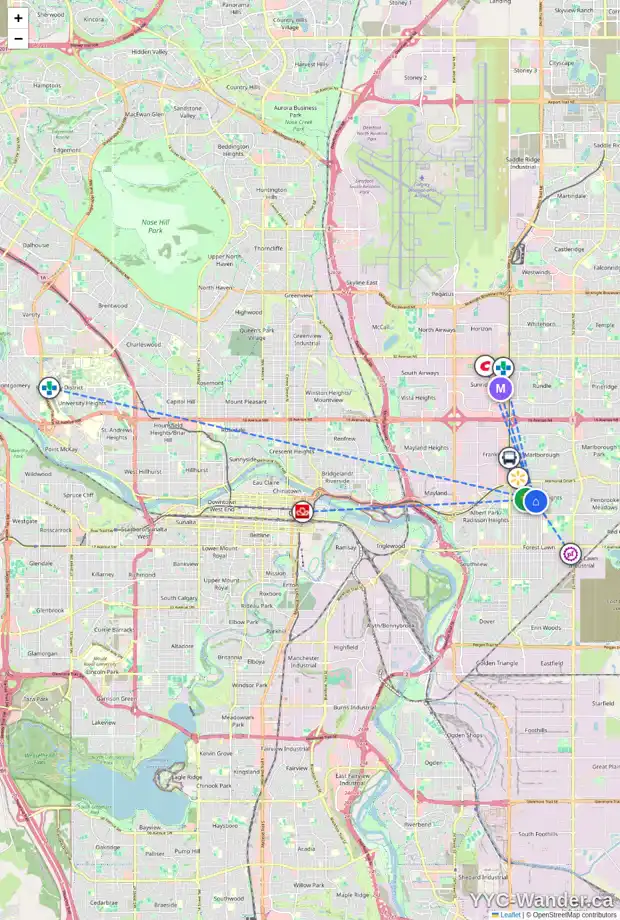 Daily accessibility map for 517 42 ST SE, Calgary showing nearby schools, grocery stores, parks, LRT stations and nearby amenities
