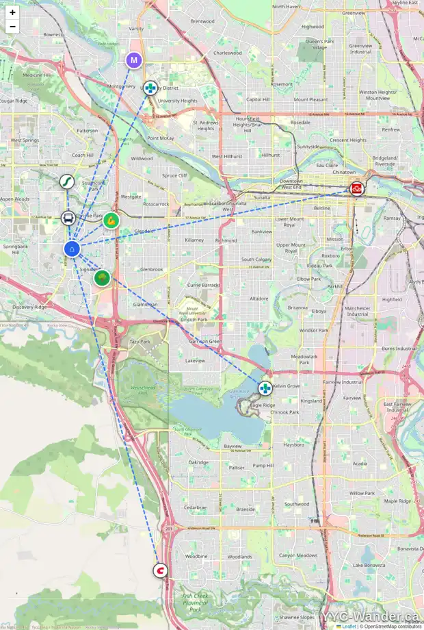 Daily accessibility map for 133 SIENNA PARK DR SW, Calgary showing nearby schools, grocery stores, parks, LRT stations and nearby amenities
