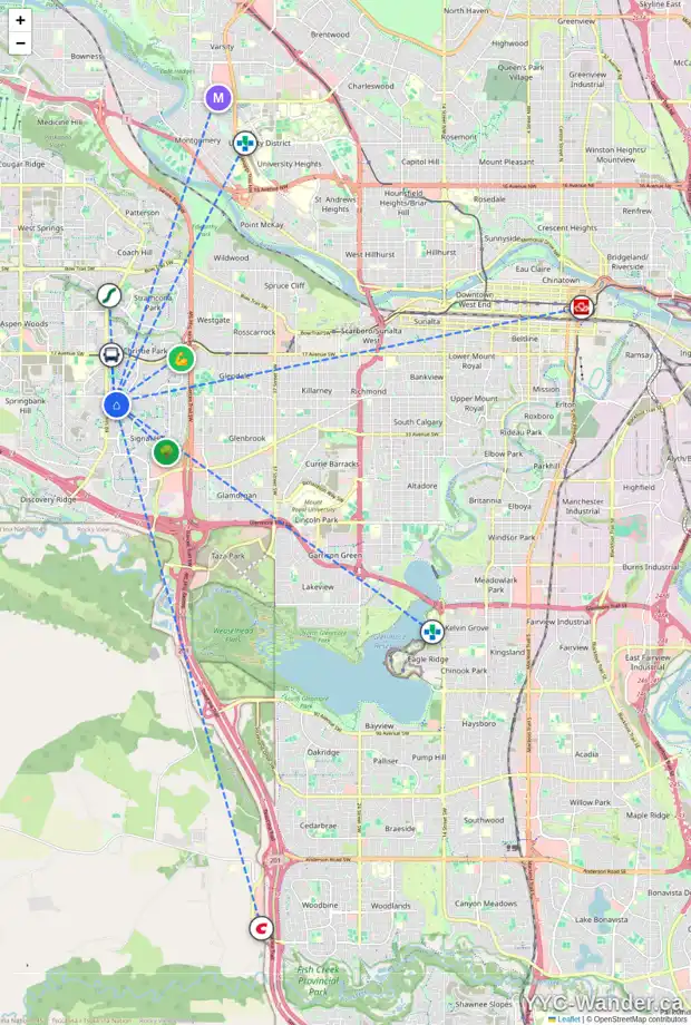 Daily accessibility map for 137 SIENNA PARK DR SW, Calgary showing nearby schools, grocery stores, parks, LRT stations and nearby amenities
