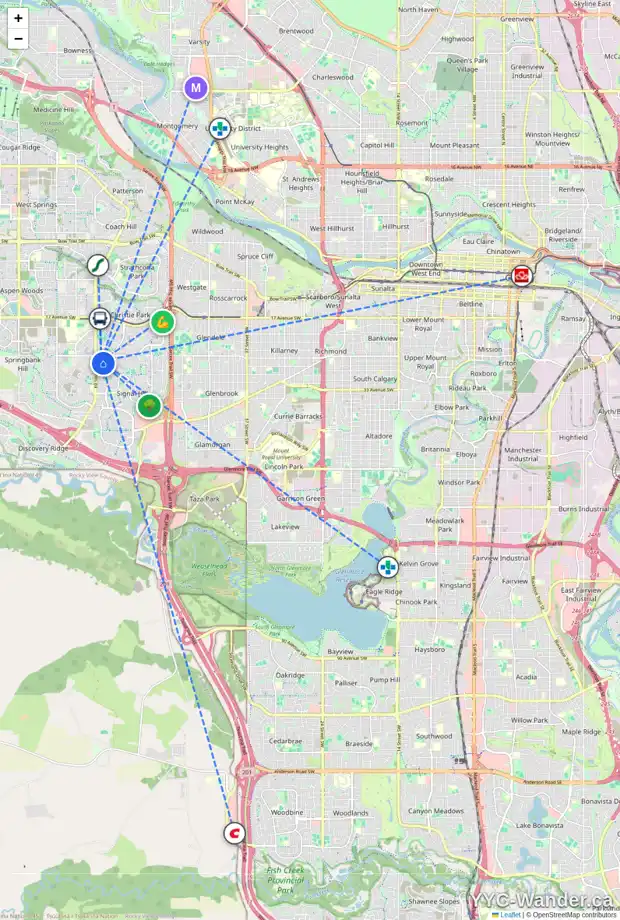 Daily accessibility map for 145 SIENNA PARK DR SW, Calgary showing nearby schools, grocery stores, parks, LRT stations and nearby amenities