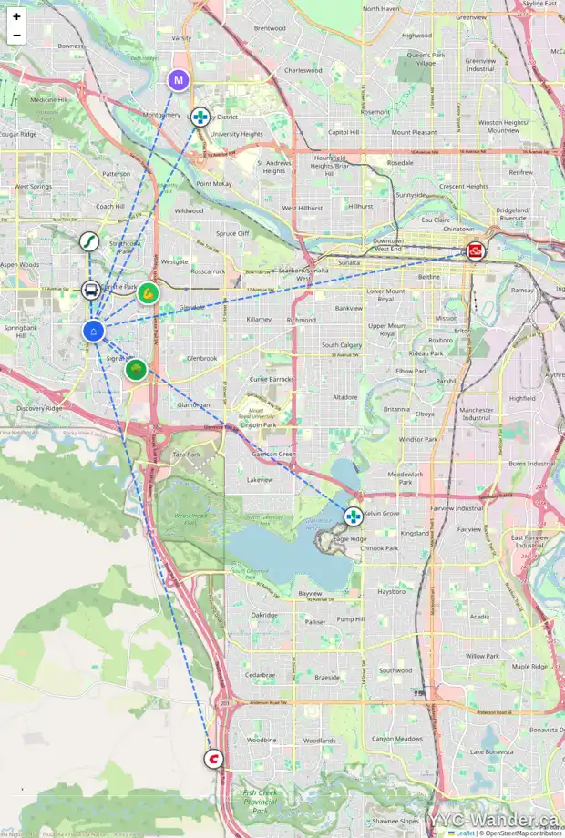 Daily accessibility map for 149 SIENNA PARK DR SW, Calgary showing nearby schools, grocery stores, parks, LRT stations and nearby amenities
