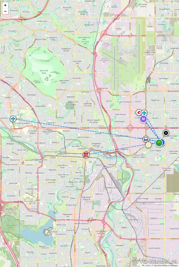 Daily accessibility map for 4815 MARYVALE DR NE, Calgary showing nearby schools, grocery stores, parks, LRT stations and nearby amenities