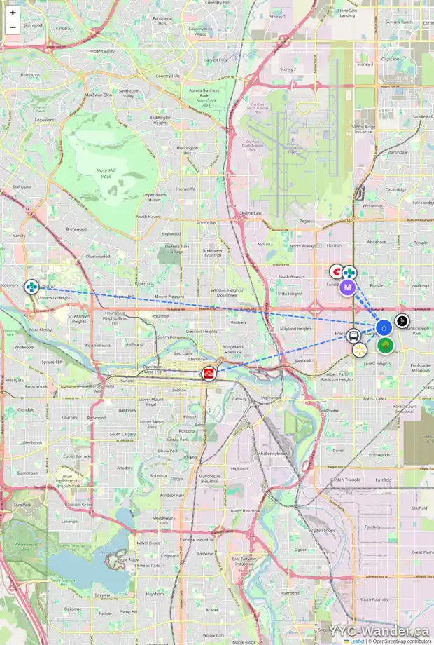 Daily accessibility map for 4626 MARCOMBE WY NE, Calgary showing nearby schools, grocery stores, parks, LRT stations and nearby amenities