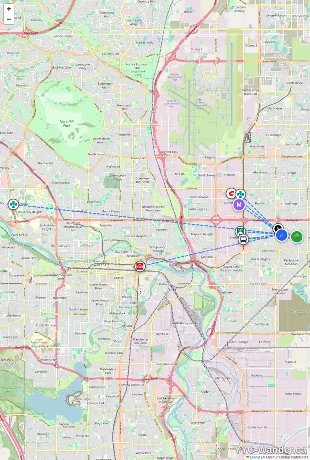 Daily accessibility map for 260 MADEIRA PL NE, Calgary showing nearby schools, grocery stores, parks, LRT stations and nearby amenities