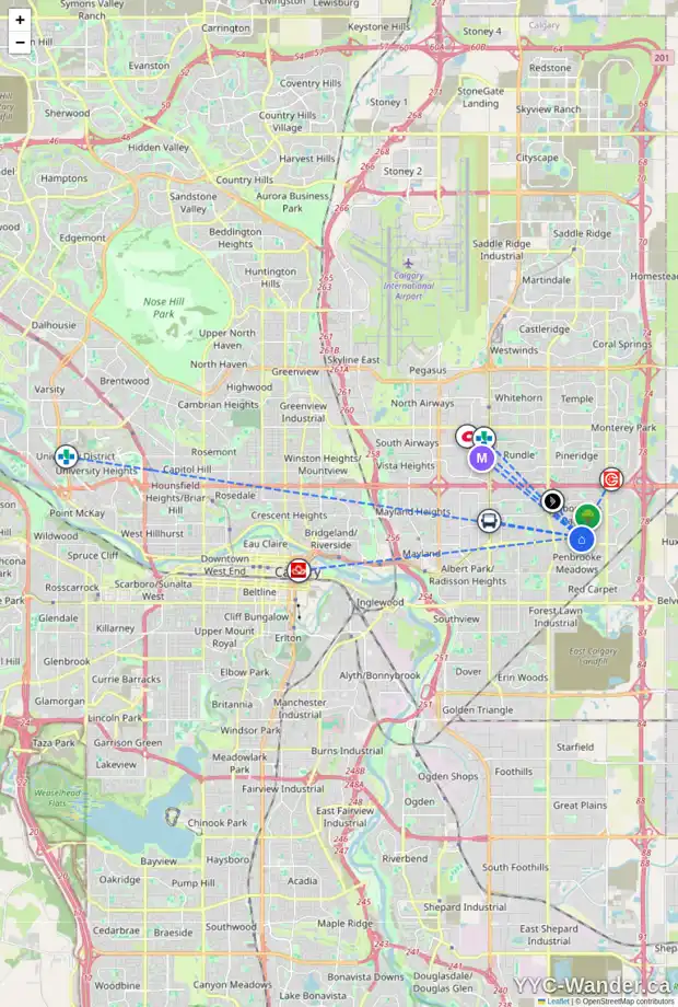 Daily accessibility map for 324 MADDOCK WY NE, Calgary showing nearby schools, grocery stores, parks, LRT stations and nearby amenities