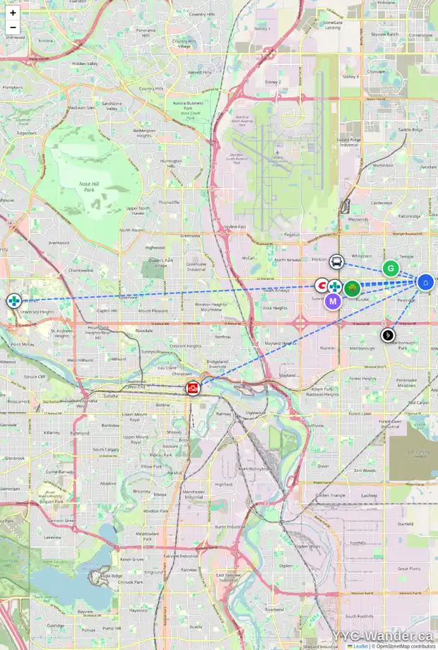 Daily accessibility map for 176 PINECLIFF WY NE, Calgary showing nearby schools, grocery stores, parks, LRT stations and nearby amenities