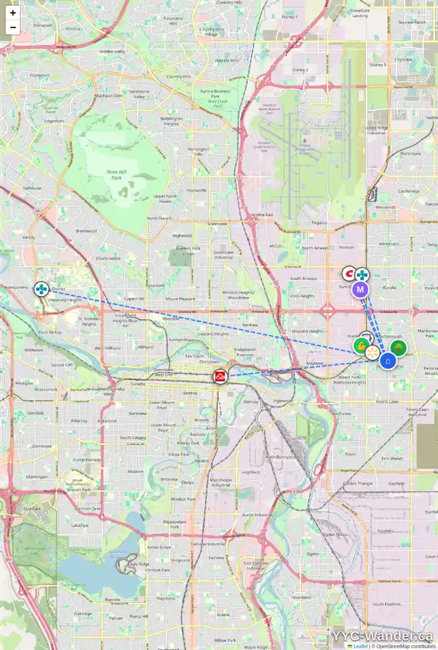 Daily accessibility map for 111 FONDA DR SE, Calgary showing nearby schools, grocery stores, parks, LRT stations and nearby amenities