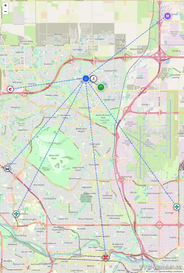 Daily accessibility map for 192 PANAMOUNT GR NW, Calgary showing nearby schools, grocery stores, parks, LRT stations and nearby amenities