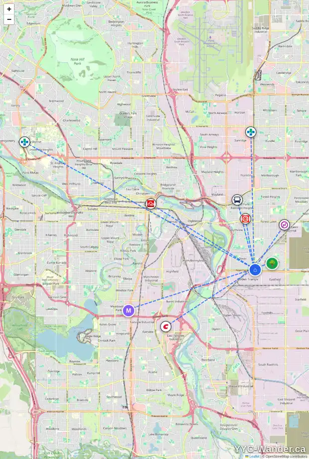 Daily accessibility map for 117 ERIN WOODS CI SE, Calgary showing nearby schools, grocery stores, parks, LRT stations and nearby amenities