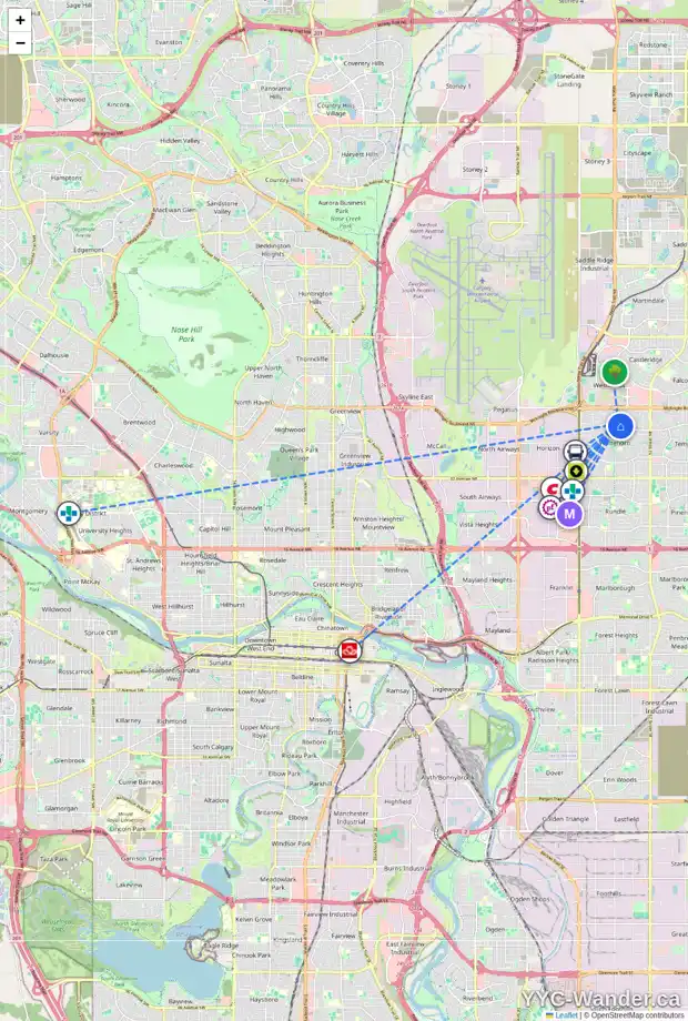 Daily accessibility map for 4236 44 AV NE, Calgary showing nearby schools, grocery stores, parks, LRT stations and nearby amenities