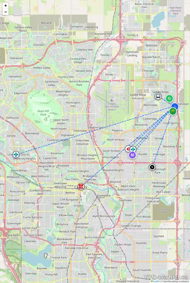 Daily accessibility map for 55 TARINGTON PL NE, Calgary showing nearby schools, grocery stores, parks, LRT stations and nearby amenities
