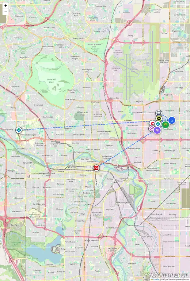 Daily accessibility map for 220 WHITEVIEW RD NE, Calgary showing nearby schools, grocery stores, parks, LRT stations and nearby amenities