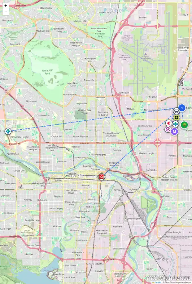 Daily accessibility map for 4218 38 ST NE, Calgary showing nearby schools, grocery stores, parks, LRT stations and nearby amenities