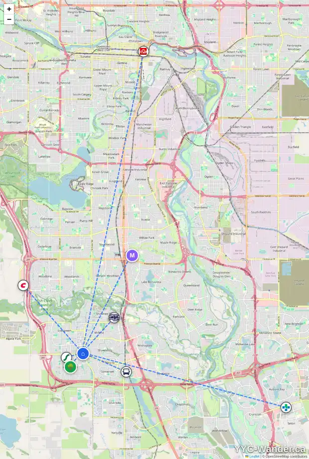 Daily accessibility map for 92 EVERSTONE RI SW, Calgary showing nearby schools, grocery stores, parks, LRT stations and nearby amenities