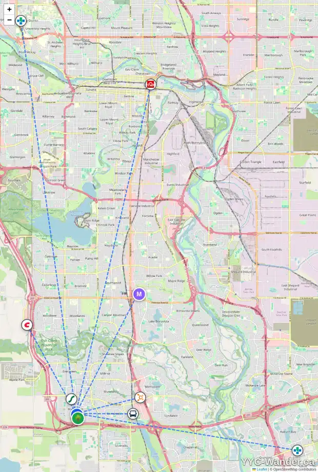 Daily accessibility map for 80 BRIDLERIDGE CO SW, Calgary showing nearby schools, grocery stores, parks, LRT stations and nearby amenities