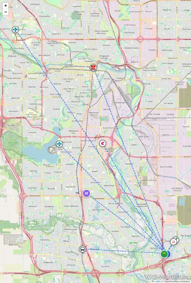 Daily accessibility map for 417 ELGIN WY SE, Calgary showing nearby schools, grocery stores, parks, LRT stations and nearby amenities
