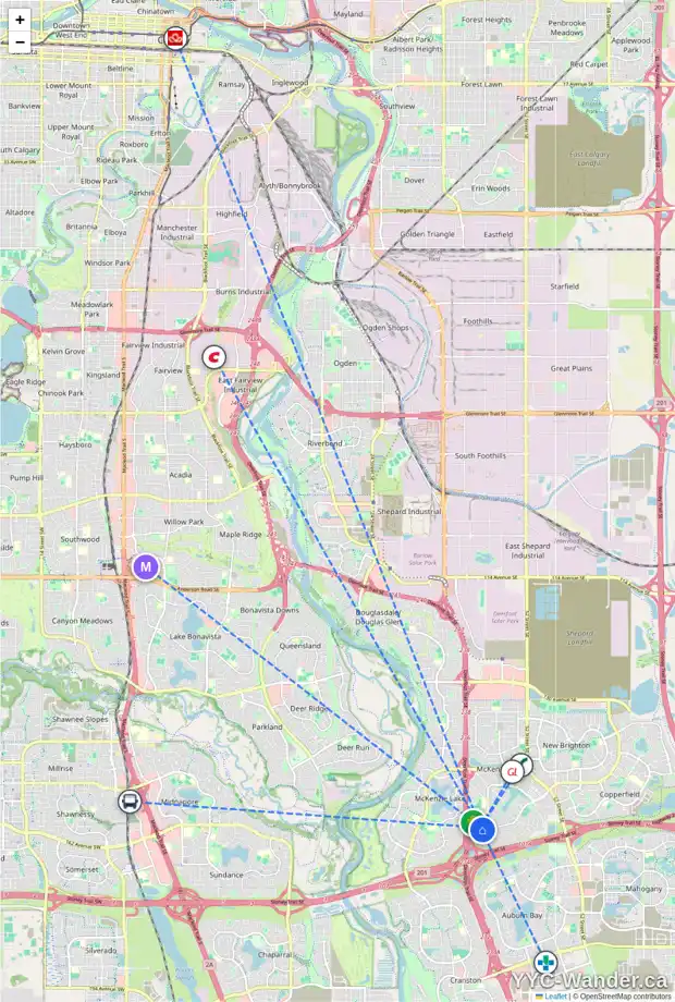 Daily accessibility map for 130 ELGIN DR SE, Calgary showing nearby schools, grocery stores, parks, LRT stations and nearby amenities