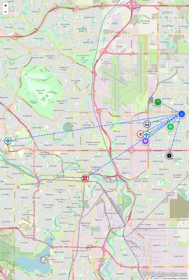 Daily accessibility map for 311 TEMPLEBY PL NE, Calgary showing nearby schools, grocery stores, parks, LRT stations and nearby amenities