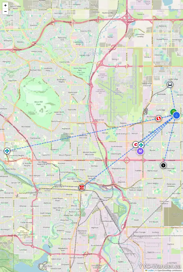 Daily accessibility map for 51 FALTON DR NE, Calgary showing nearby schools, grocery stores, parks, LRT stations and nearby amenities