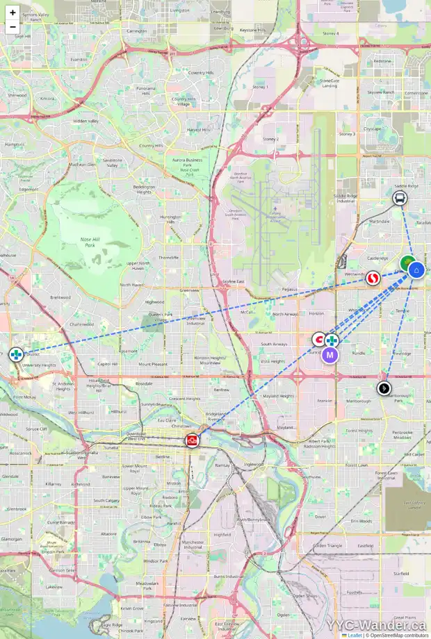 Daily accessibility map for 68 FALTON DR NE, Calgary showing nearby schools, grocery stores, parks, LRT stations and nearby amenities